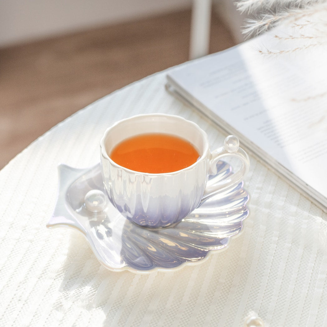 Mivora - Elegant Seashell Themed Coffee Mug and Saucer Set