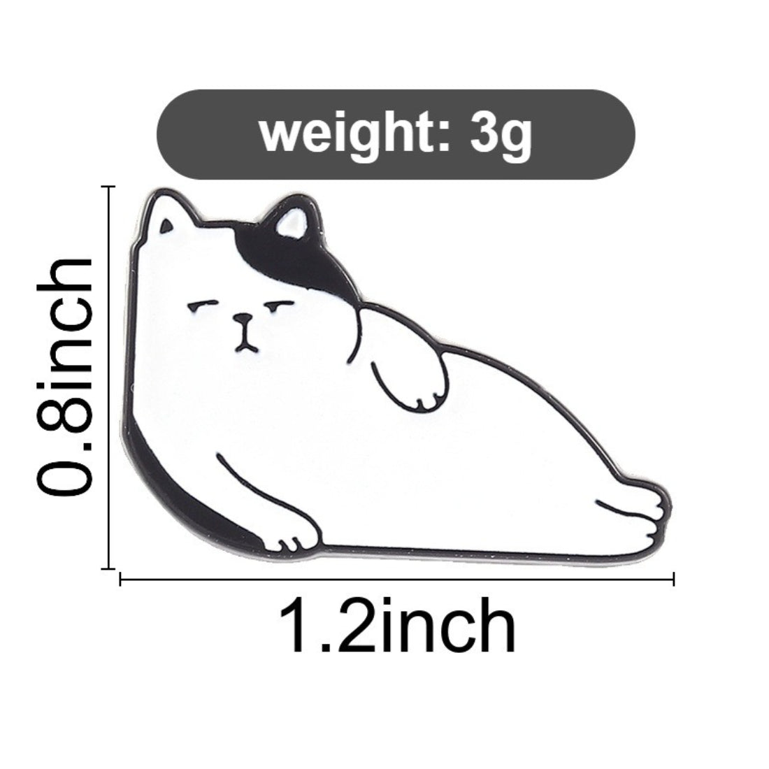 Side view of Pinori Lazy Cat Lounge enamel pin displaying pin clasp and metal backing