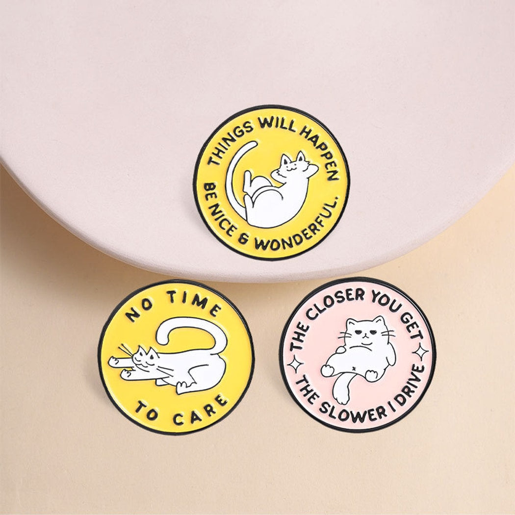 Pinori - Playful Style Cat and Slogan Pin