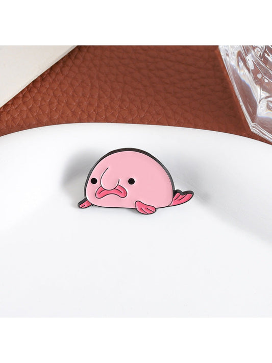 Pinori Sad Pink Blobfish Brooch on white background showing front view