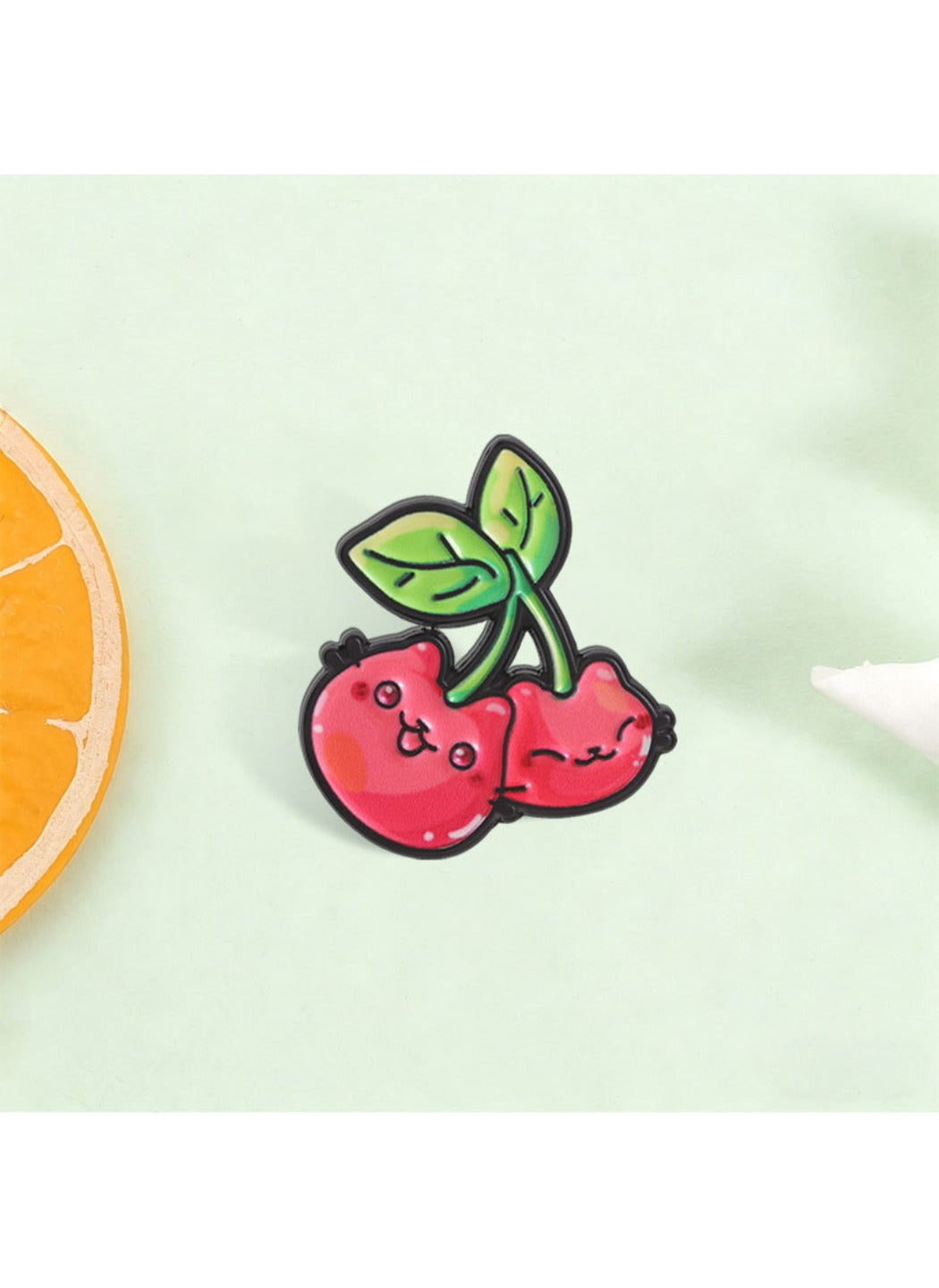 Pinori - Cute Cartoon Cherry Fruit & Kitten Pin Brooch Badge