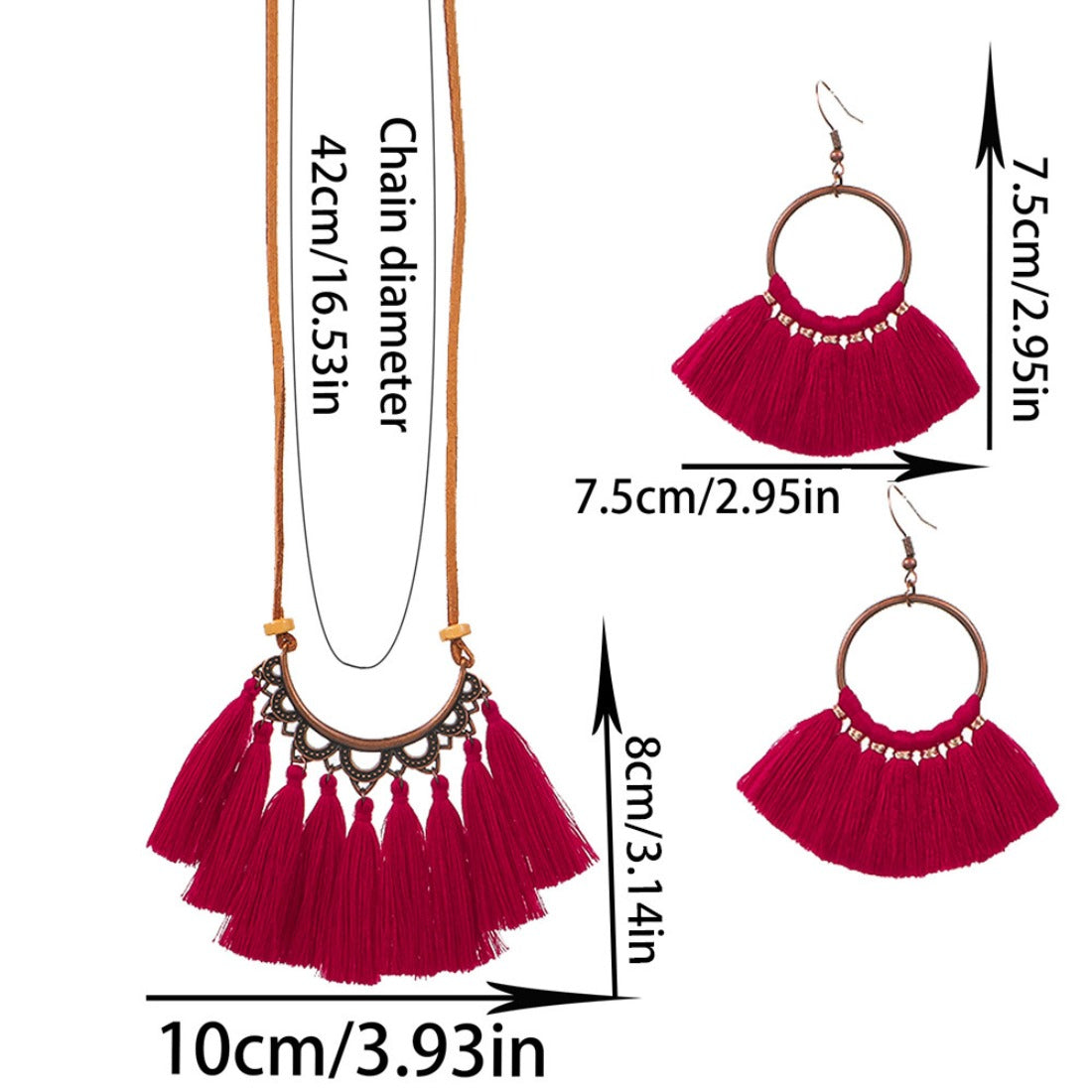 Red Tassel Necklace and Earring Set