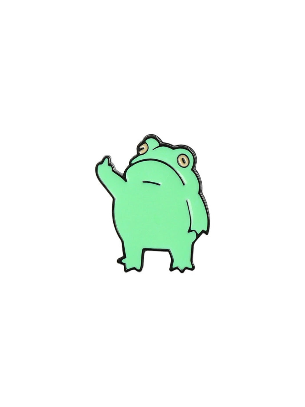 Pinori frog metal badge pin alongside green leaves for natural aesthetic