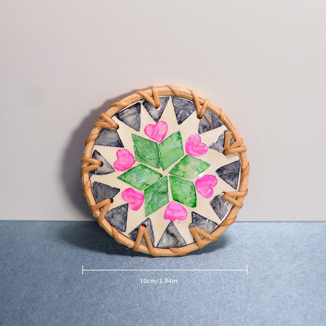 Thimara - Intarsia Floral Pattern Round Coaster