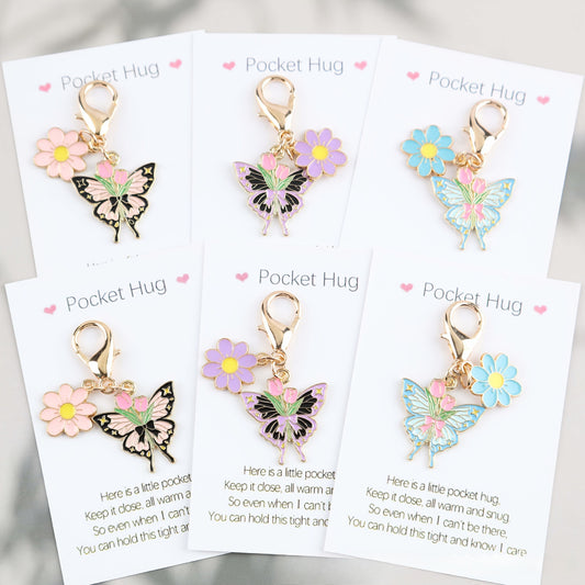 Taphug Floral Butterfly Charm Pocket Hug in a small gift box with floral design