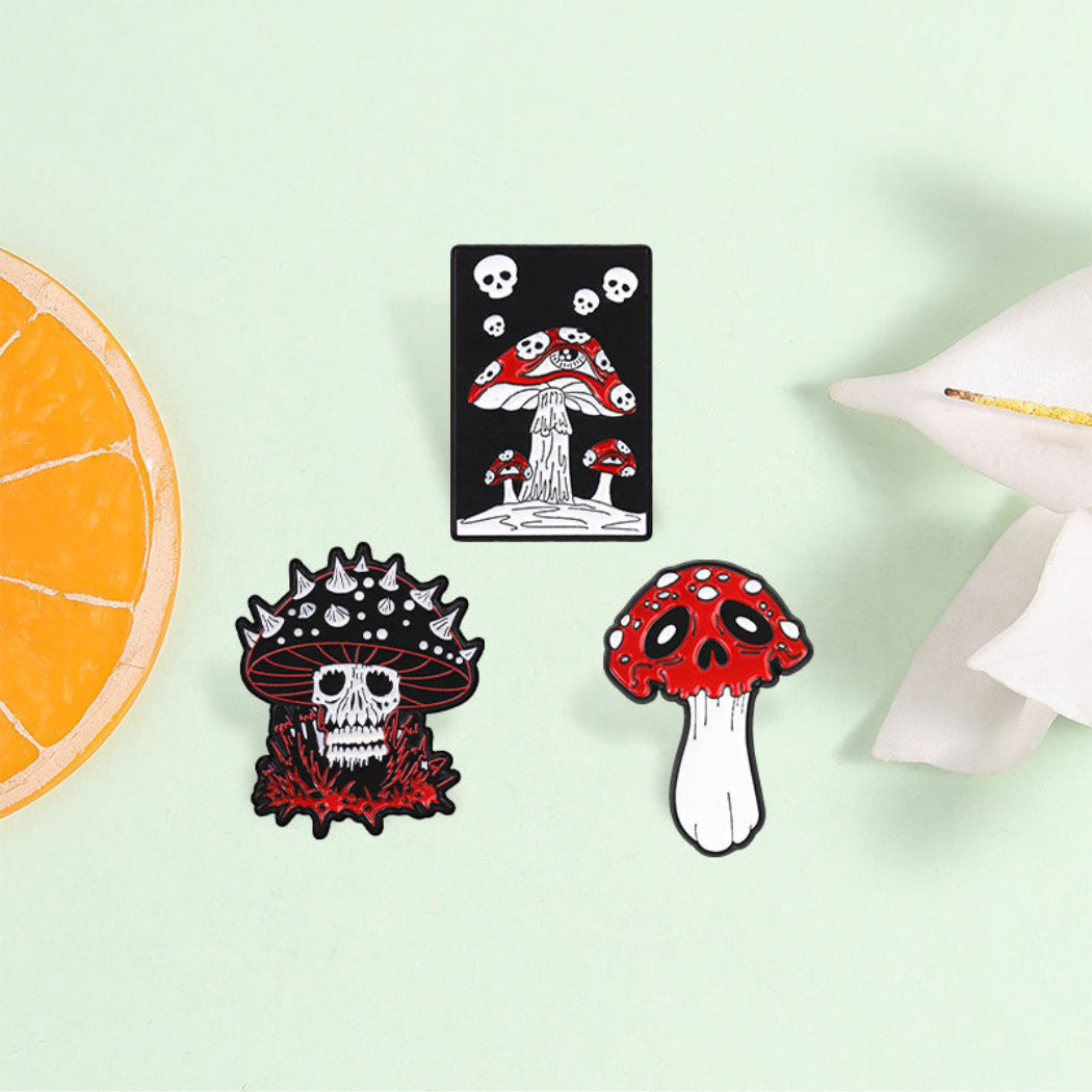 Pinori Skull Mushroom Enamel Pin Set
