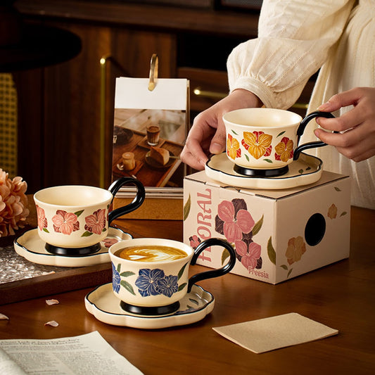 Mivora - Flower Pattern Coffee Cup and Saucer Set