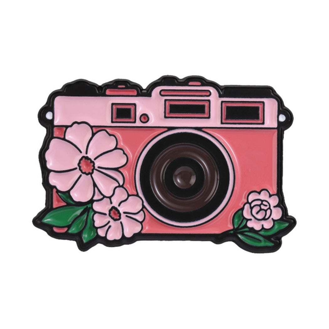 Pinori Flower Camera Enamel Pin Set