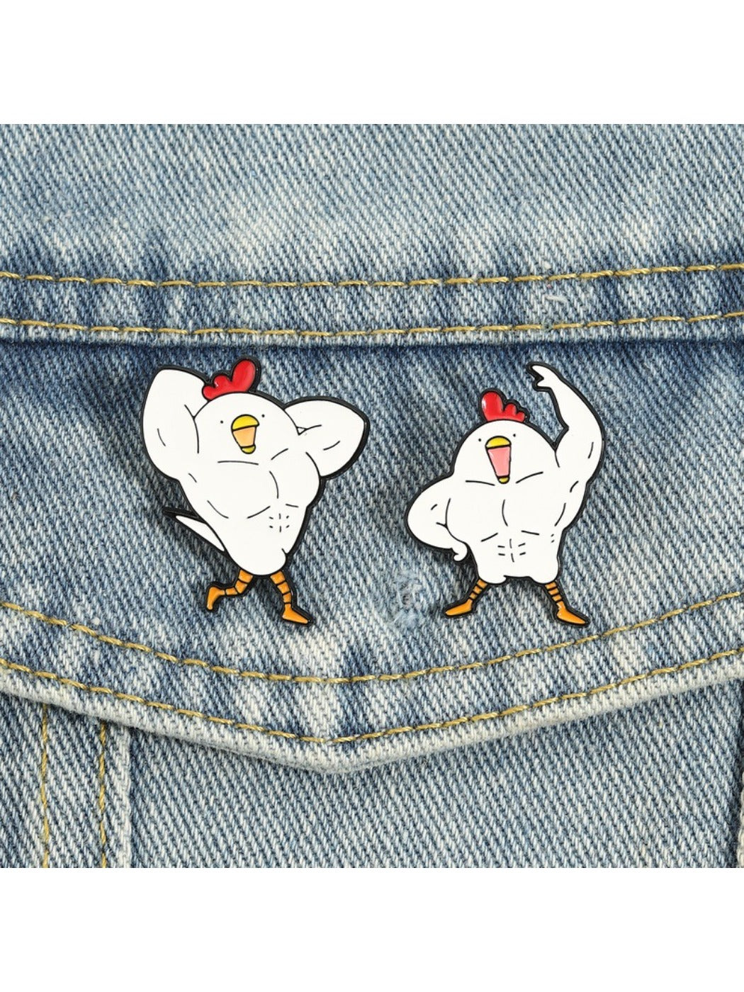 Back view of Pinori chicken brooch showing metal pin and clasp