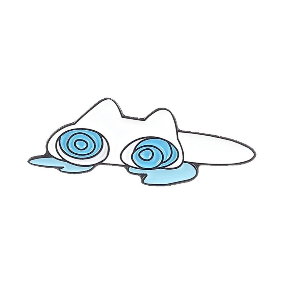 Back of Pinori Dizzy Eye White Cat enamel pin showing pin clasp