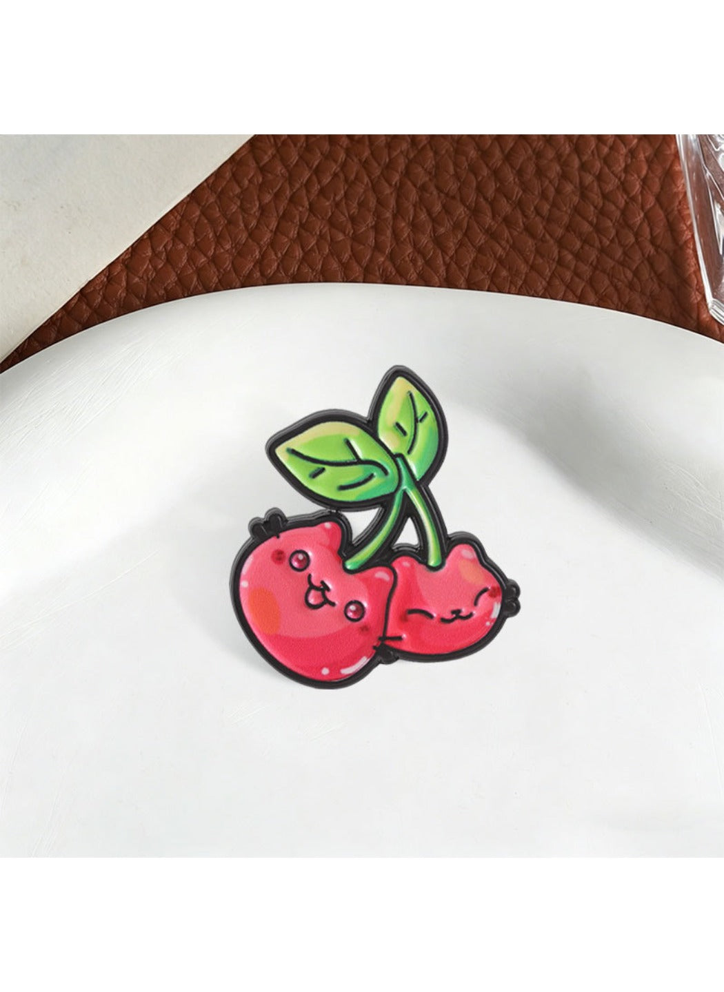 Pinori - Cute Cartoon Cherry Fruit & Kitten Pin Brooch Badge