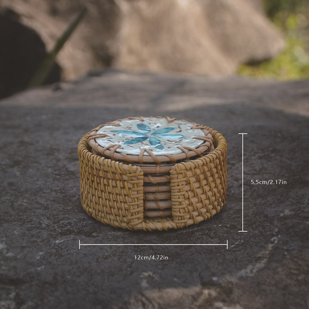 Thimara - Round Floral Pattern Woven Style Coaster Set