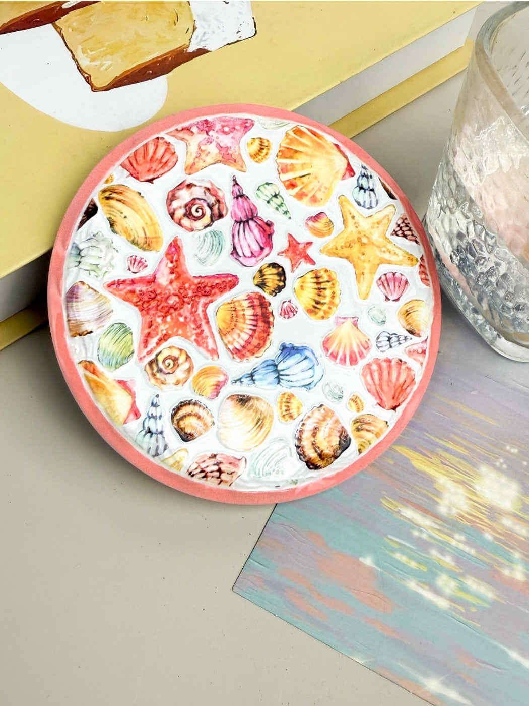 Thimara - Ocean Themed Ceramic Coaster Set with Shell and Conch