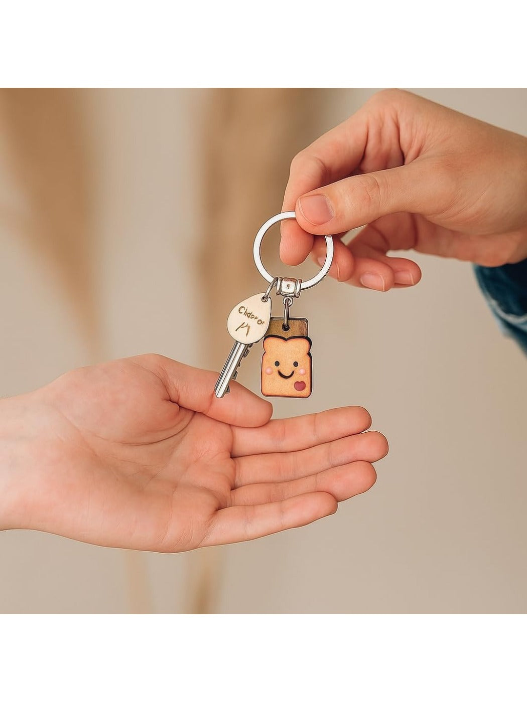 Taphug cute bread cartoon keychain with bright colors and smiling face