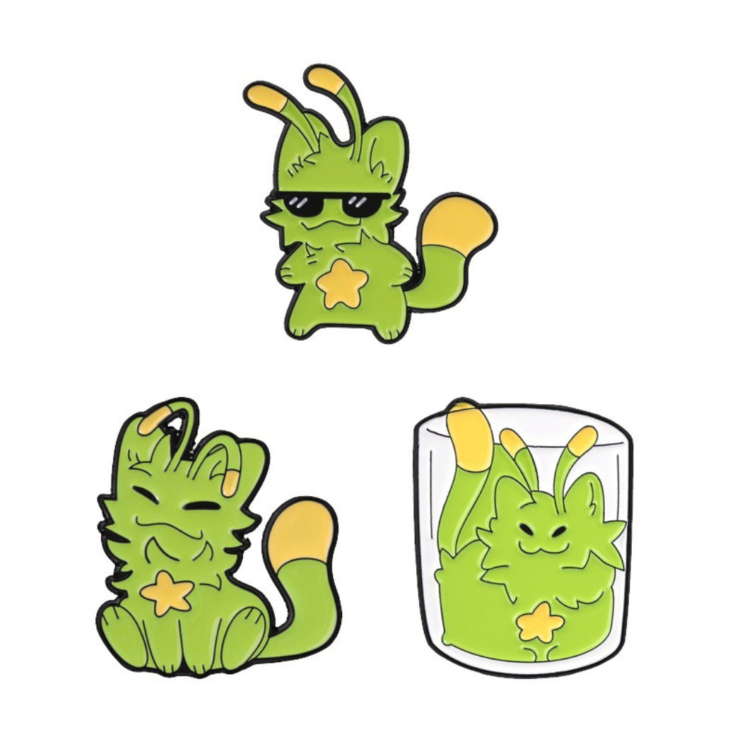 Pinori Green Cat Enamel Pin Set