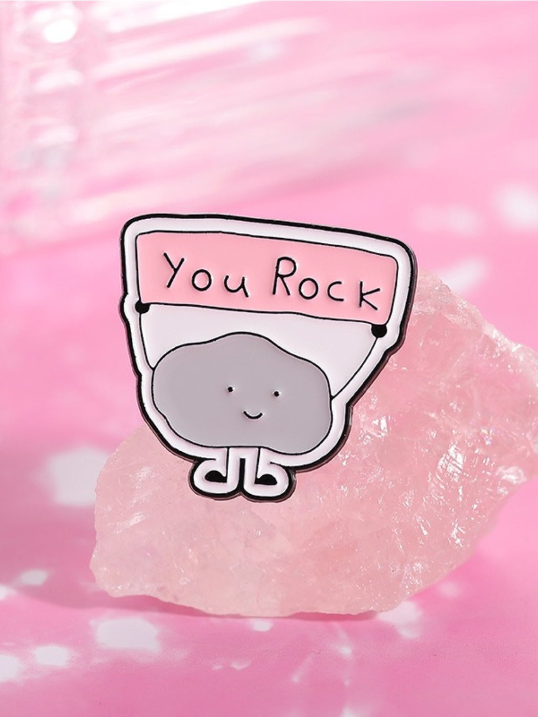 Pinori YOU ROCK inspirational pin displayed on a denim jacket pocket