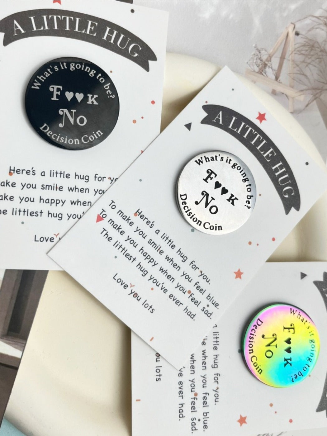 Taphug - Unique Pocket Decision Coin with Double Sided pocket hug card and keepsake token