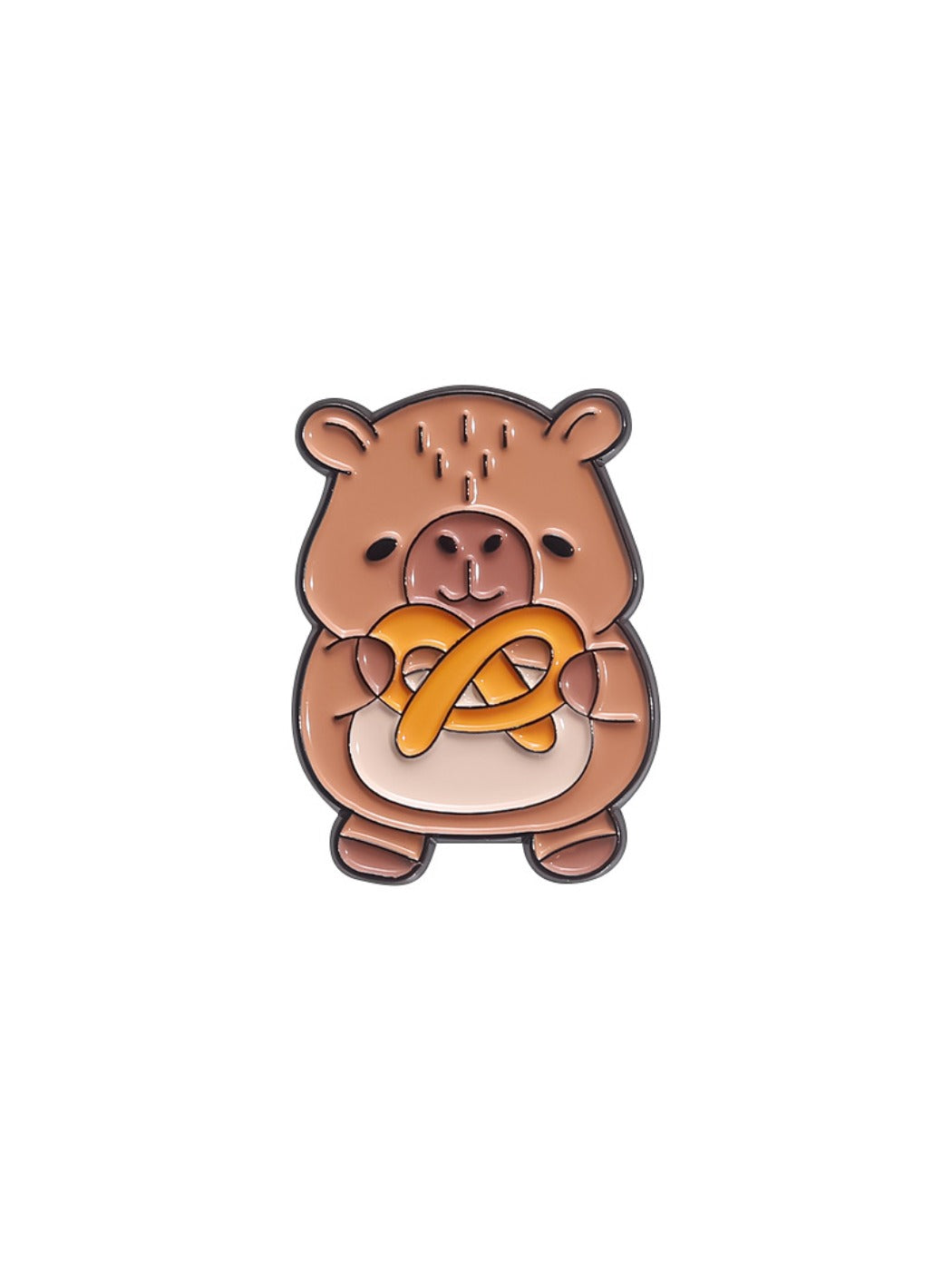 Detailed shot of Pinori capybara brooch enamel and metal texture