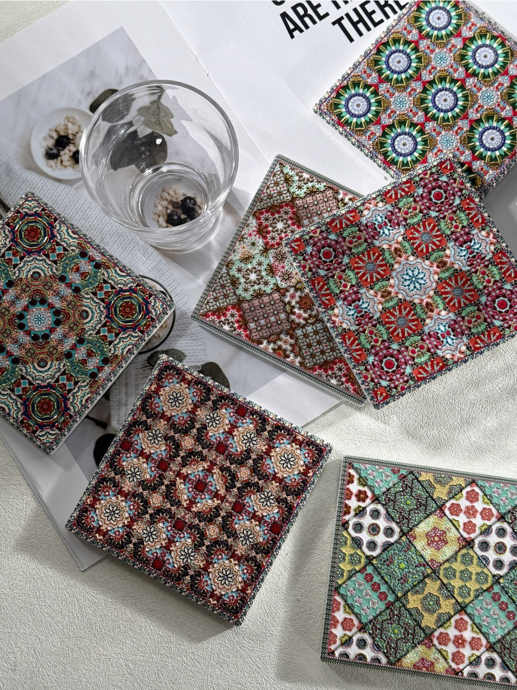 Thimara - Vintage Square Floral Ceramic Coaster Heat Resistant