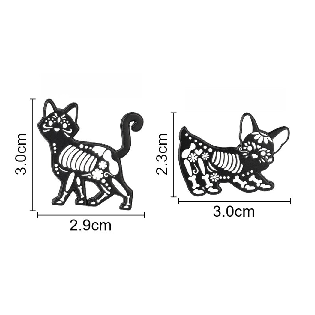 Pinori - Cat Skeleton Silhouette Enamel Pin