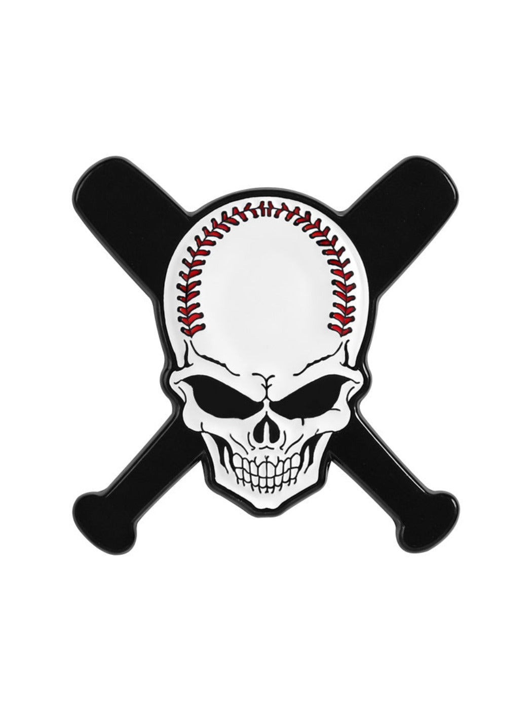 Pinori Cool Baseball Skull Glove Brooch displayed with soft lighting on a neutral surface