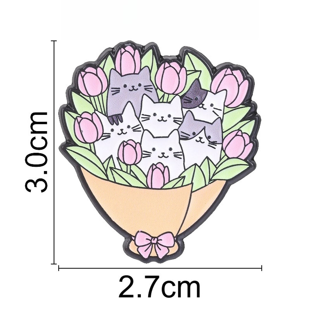 Pinori - Cute Cat Bouquet Floral Decorative Pin