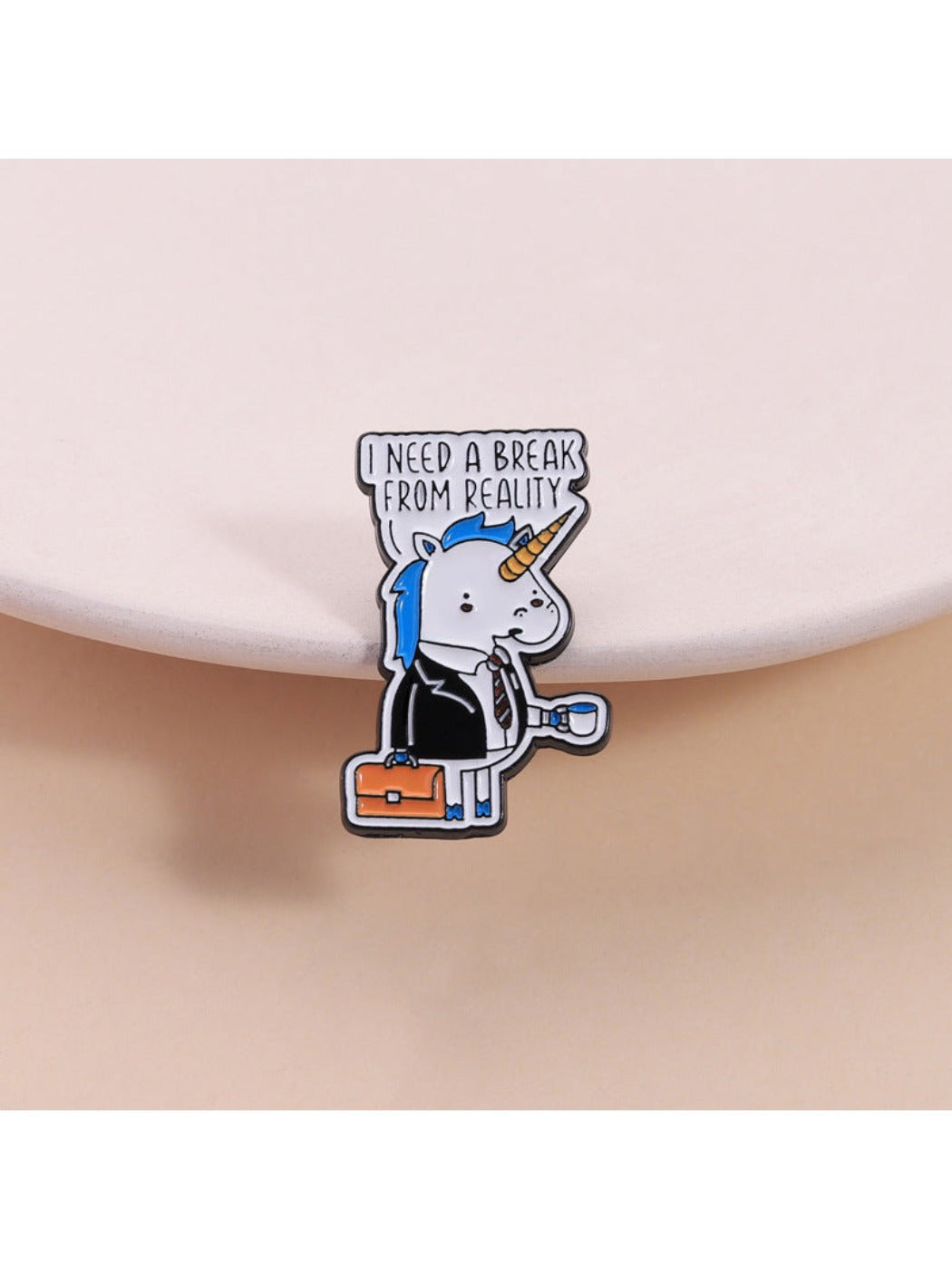 Pinori cute office unicorn brooch with colorful mane on white background
