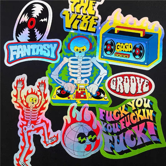 DJ Skull Holographic Sticker 8 pcs Set