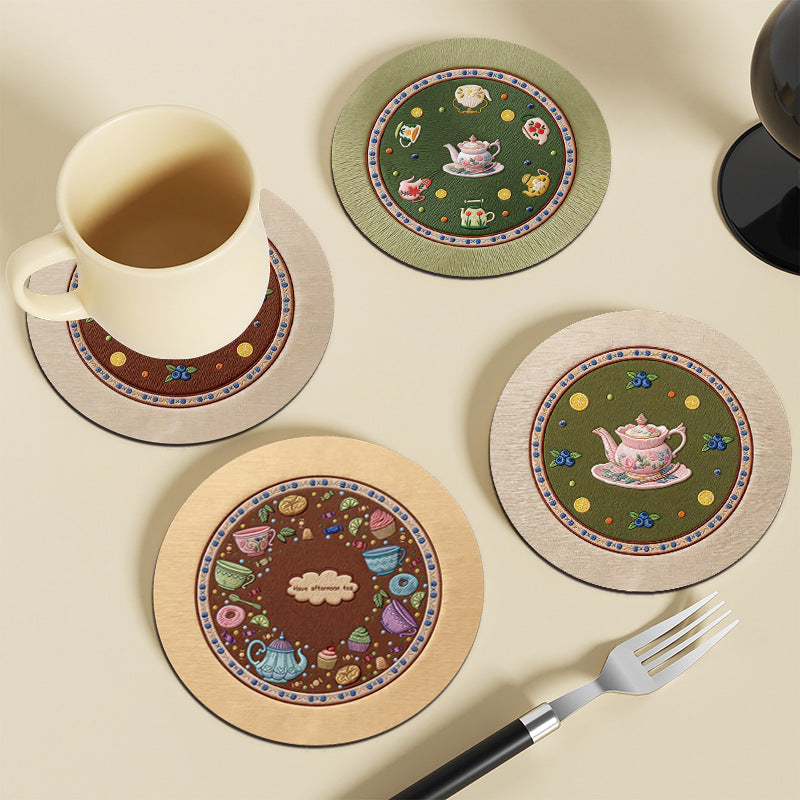 Set of Thimara stylish retro coasters with heat resistant design displayed on a white surface