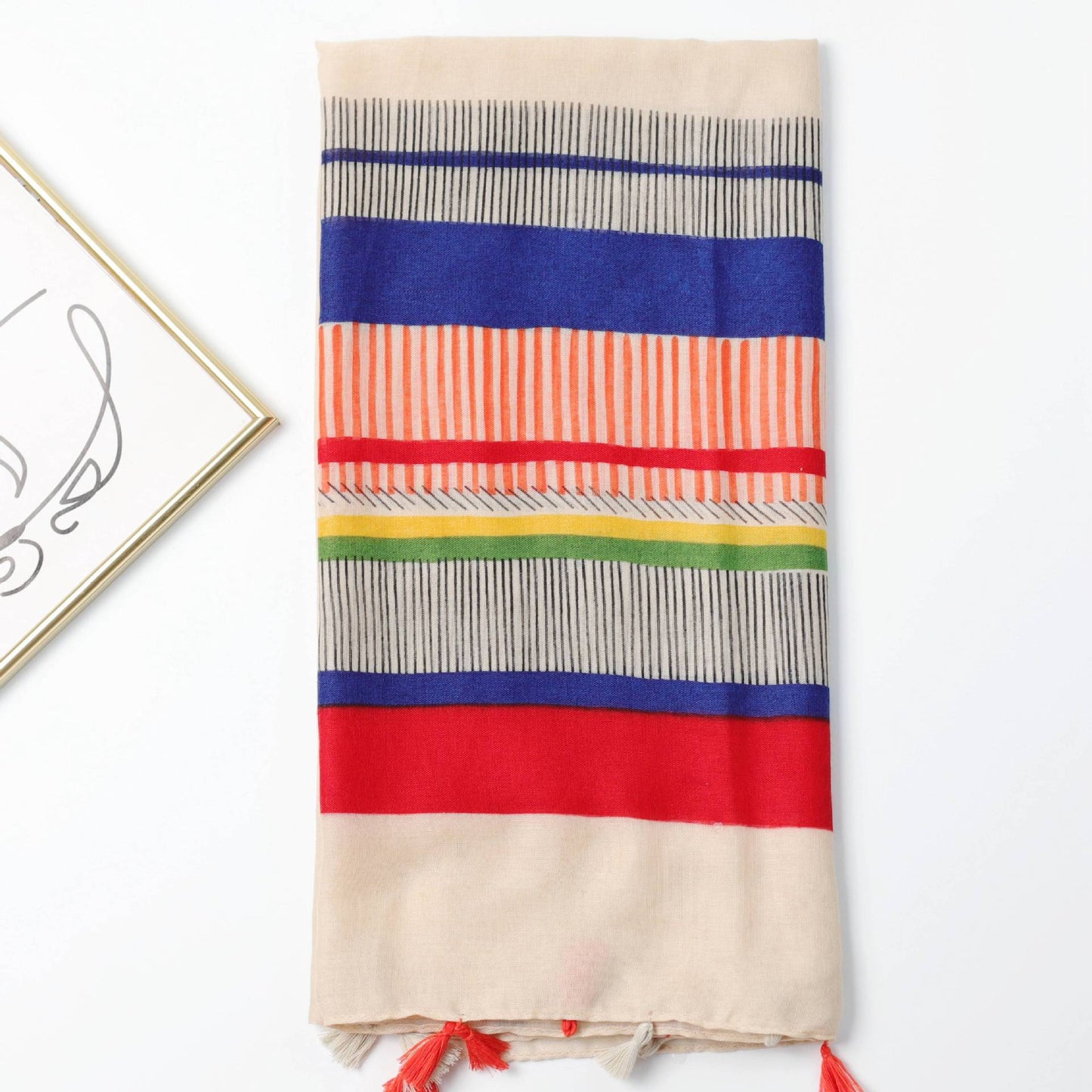 WindWisp ｜ Vibrant Striped Tassel Scarf