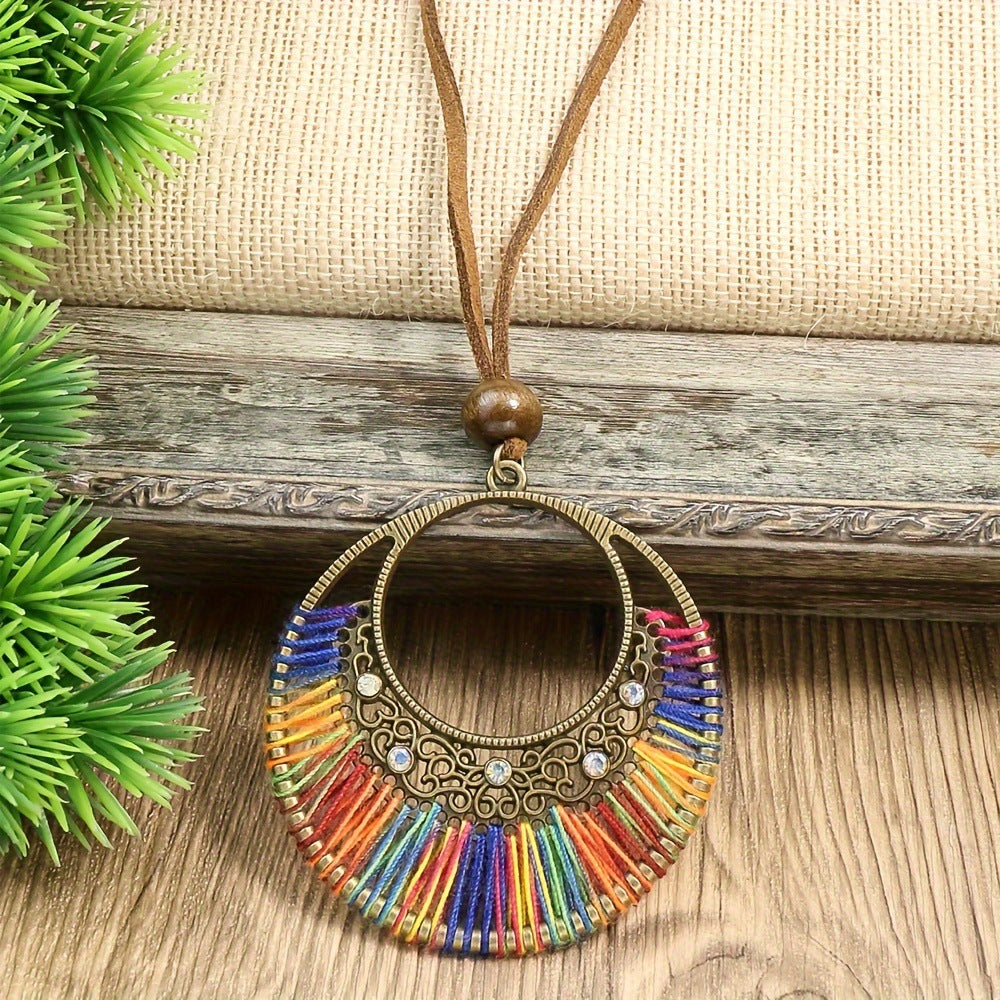 Handmade Woven Circle Pendant Necklace