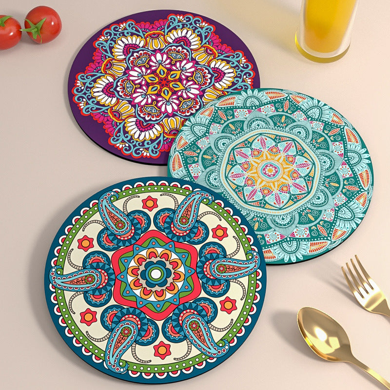 Thimara stylish heat resistant coaster in a neutral color on a wooden surface