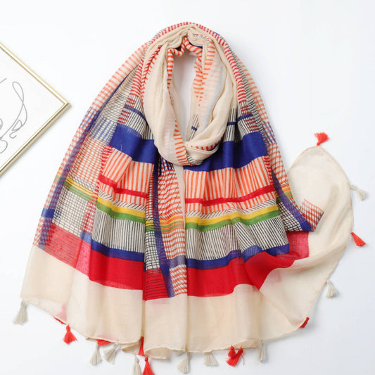 WindWisp ｜ Vibrant Striped Tassel Scarf