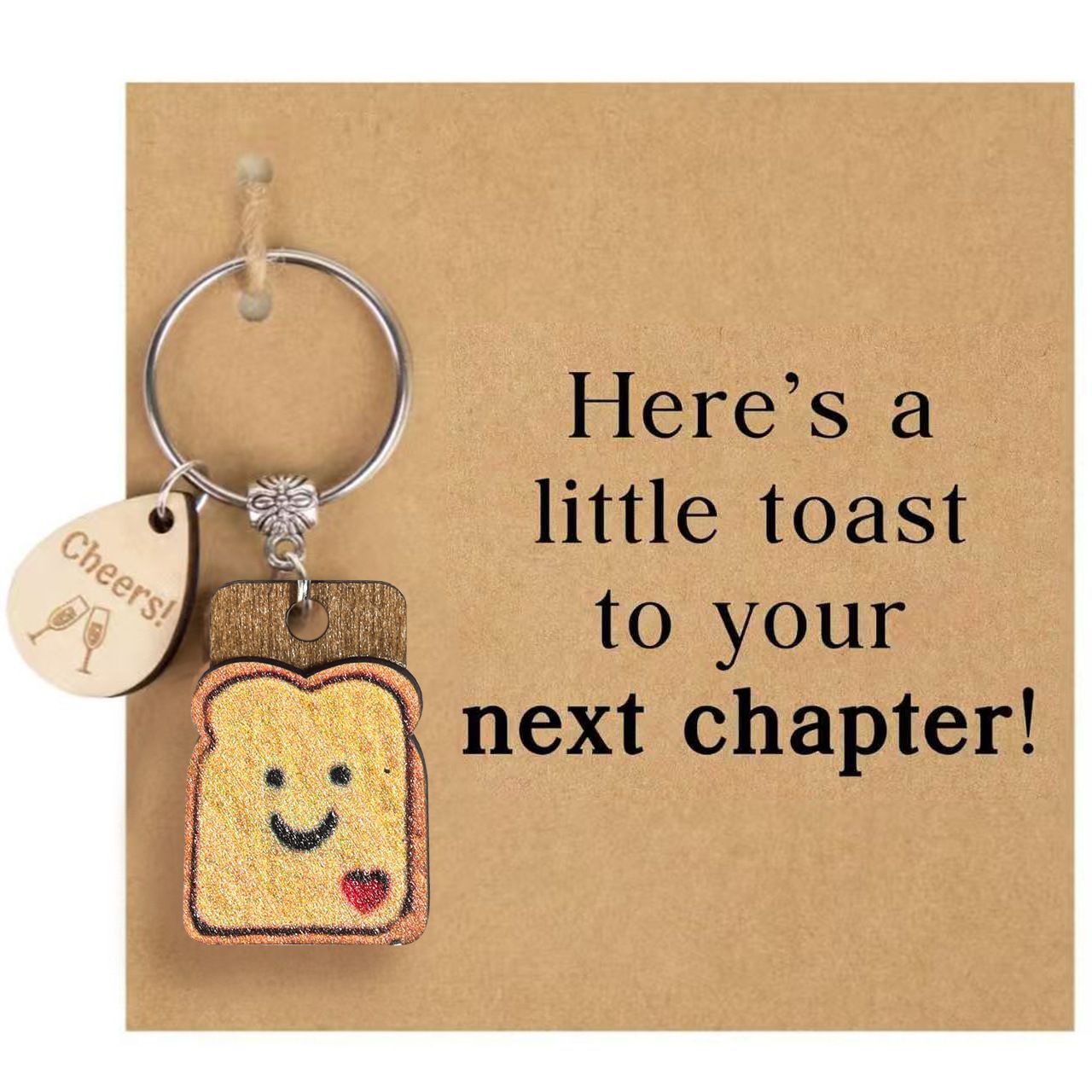 Taphug cute bread cartoon keychain shown with a blurred background