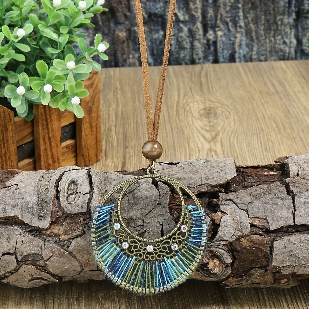 Handmade Woven Circle Pendant Necklace