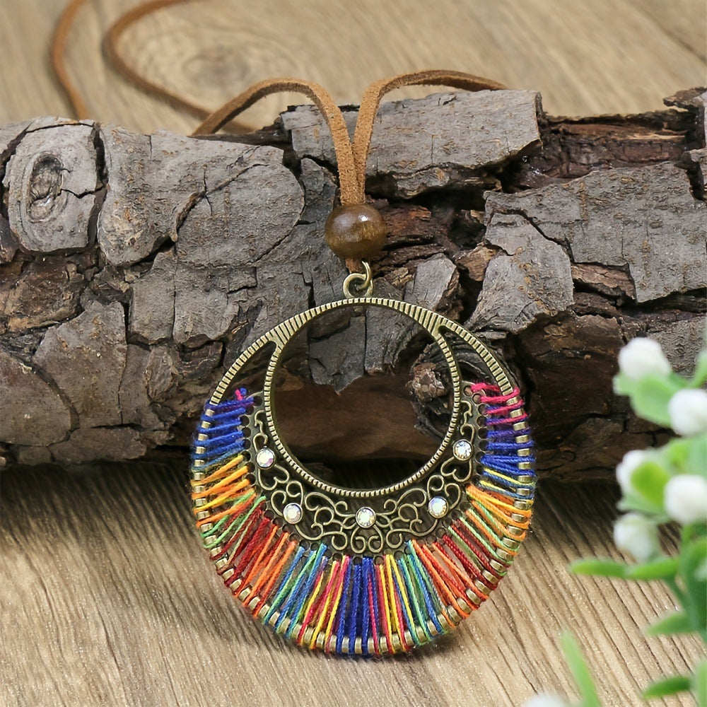 Handmade Woven Circle Pendant Necklace