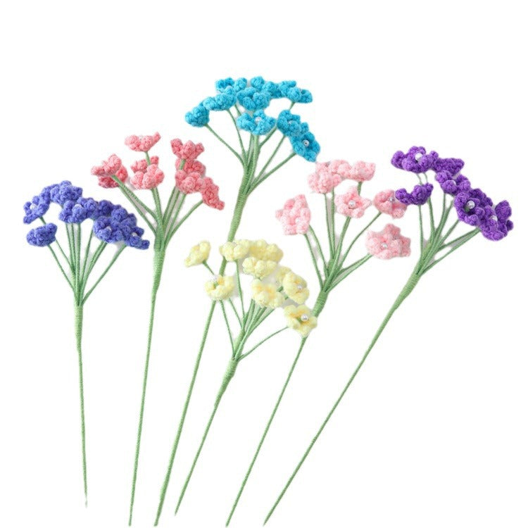 网红百搭款钩织毛线满天星花枝成品9朵珍珠花制作情人节七夕礼物