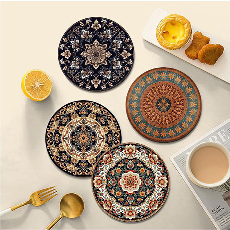 Thimara elegant bohemian luxury round coaster with intricate pattern on white background