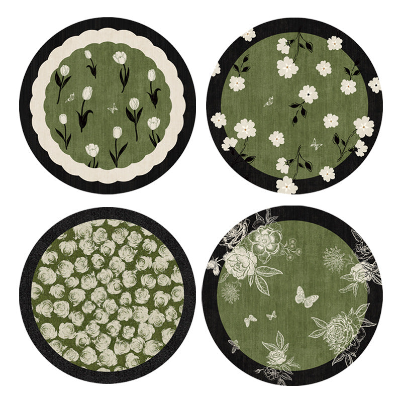 Thimara vintage style green coaster placemat with textured pattern on white background