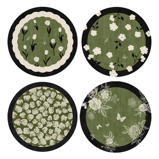 Thimara vintage style green coaster placemat with textured pattern on white background
