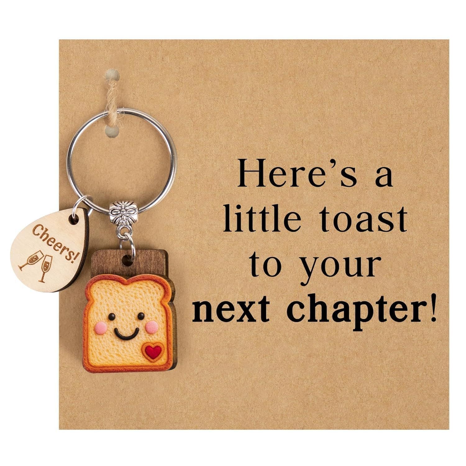 Taphug cute bread cartoon keychain displayed on a wooden surface