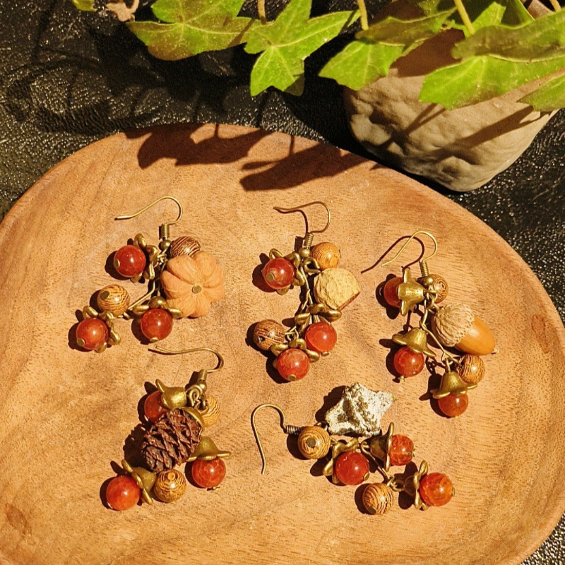 Handcrafted Vintage Natural Dried Fruit Agate Earrings