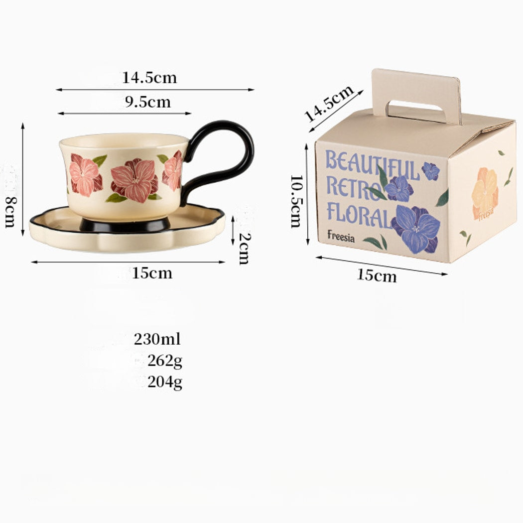 Mivora - Flower Pattern Coffee Cup and Saucer Set
