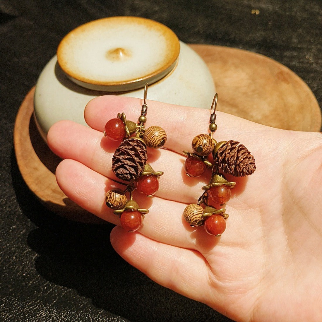 Handcrafted Vintage Natural Dried Fruit Agate Earrings