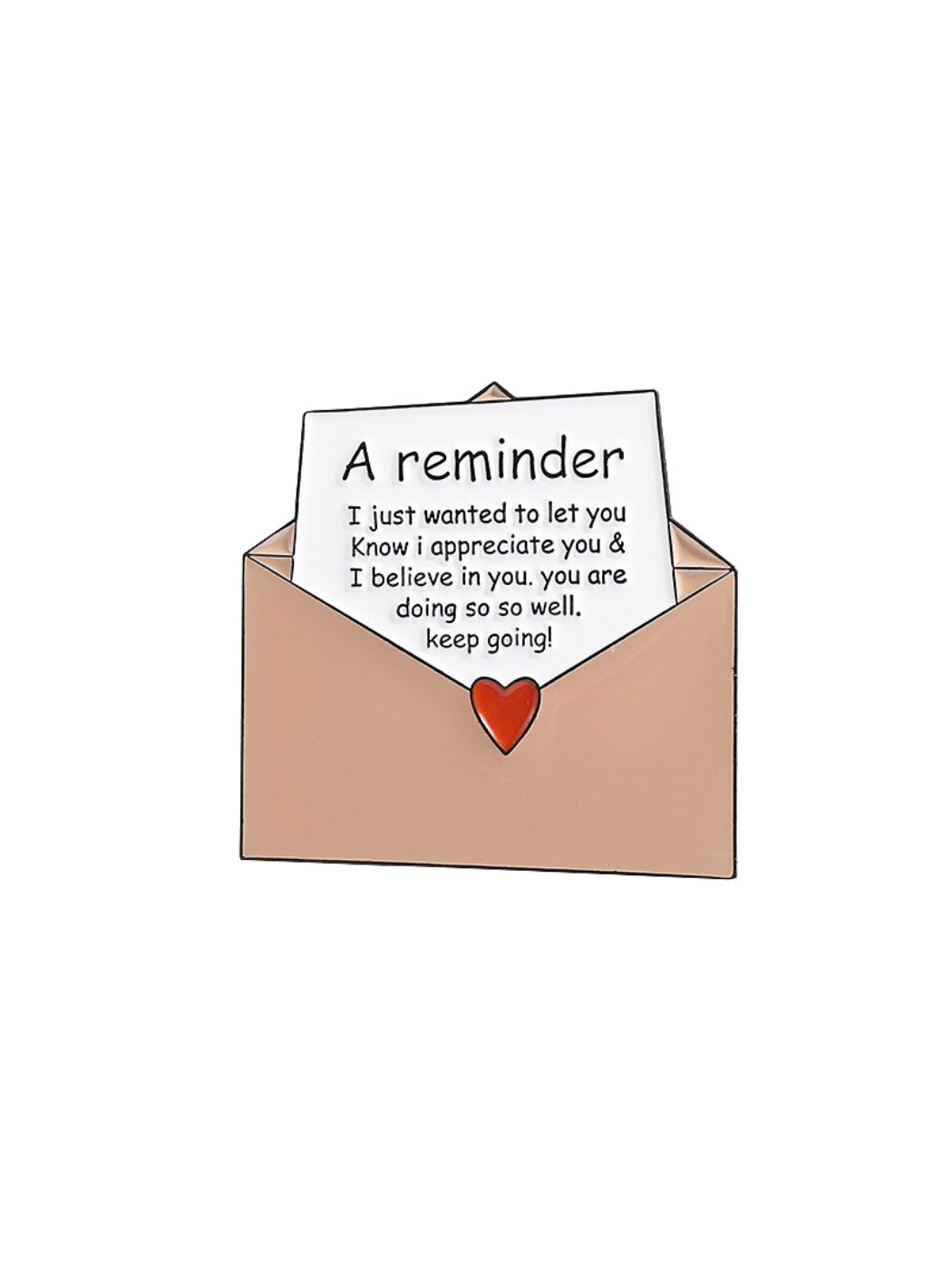 Pinori letter envelope brooch photographed with natural lighting