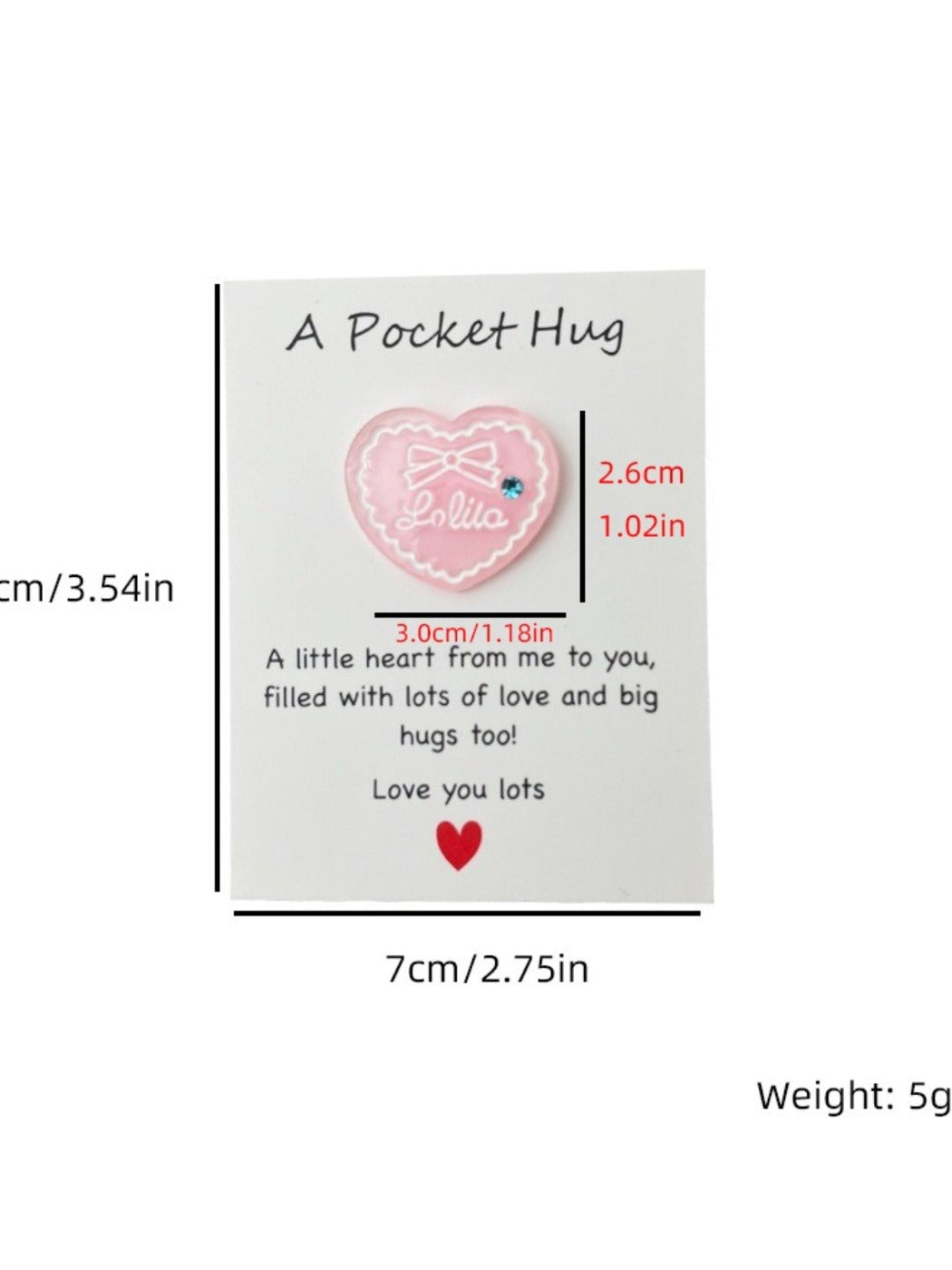 Taphug - Pocket Hug Glitter Pink Heart Strawberry pocket hug card and keepsake token view 5