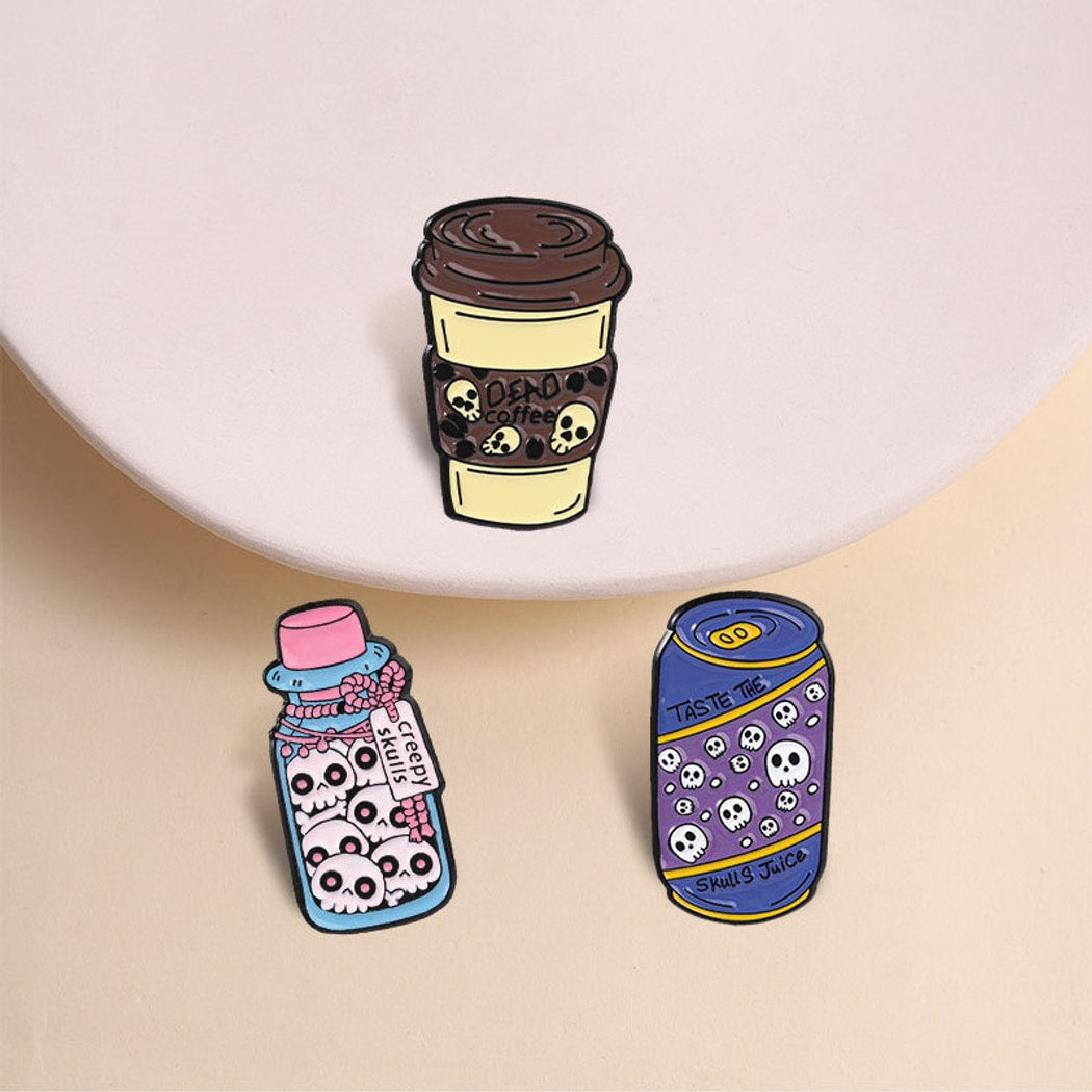 Pinori - Skull Drink Cartoon Enamel Pin