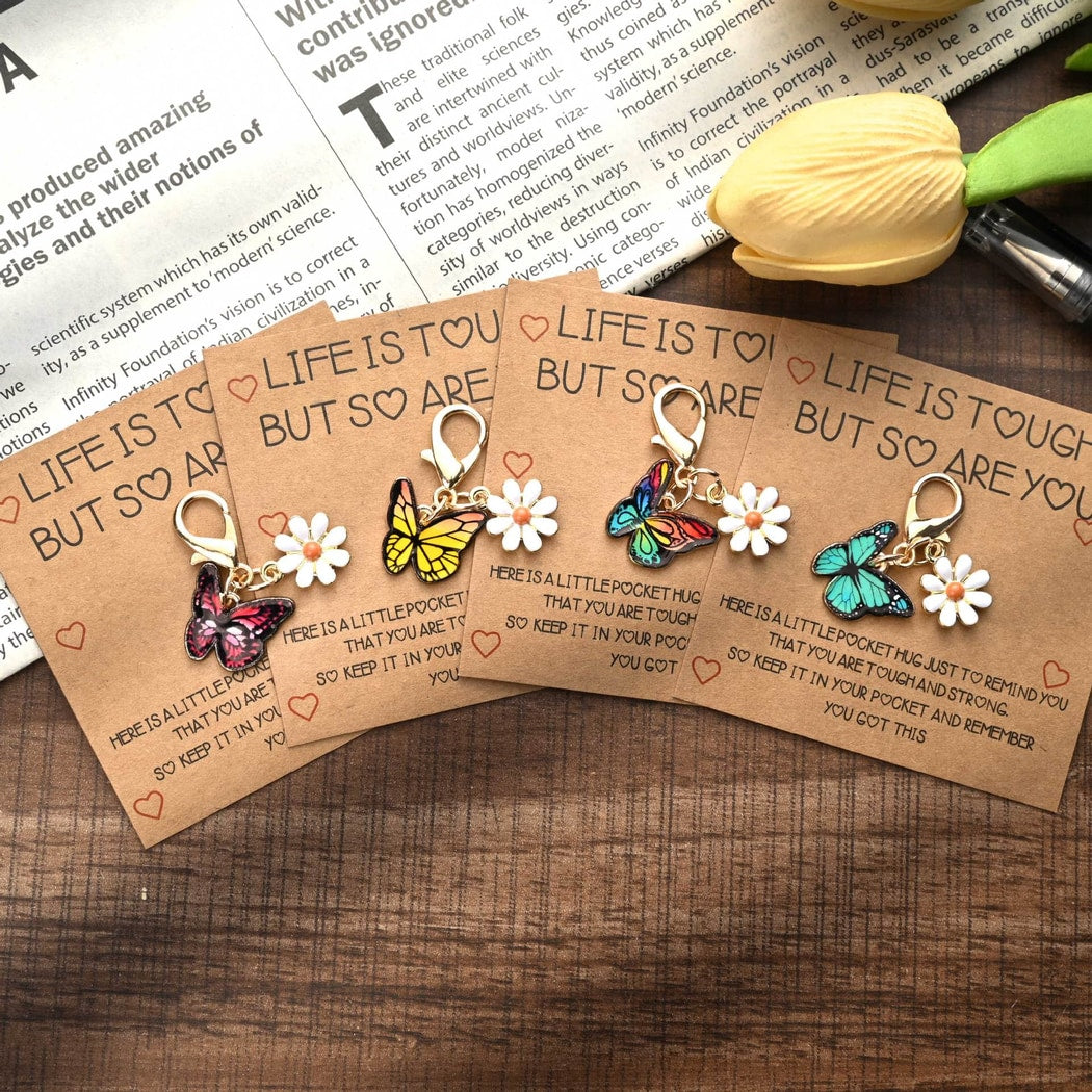 Taphug - Pocket Hug Butterfly White Flower Keychain