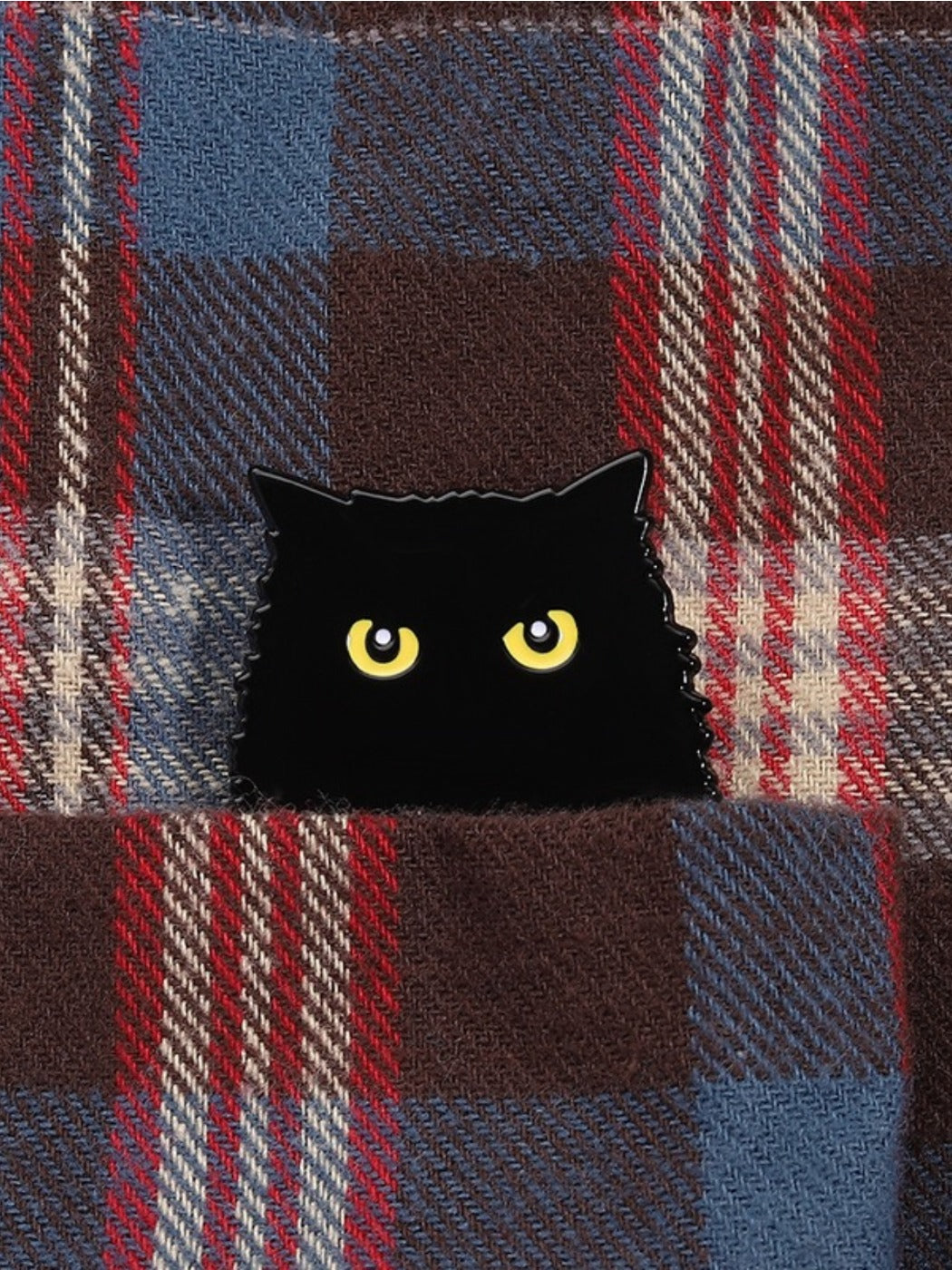 Side view of gothic black cat metal pin showing thickness and details