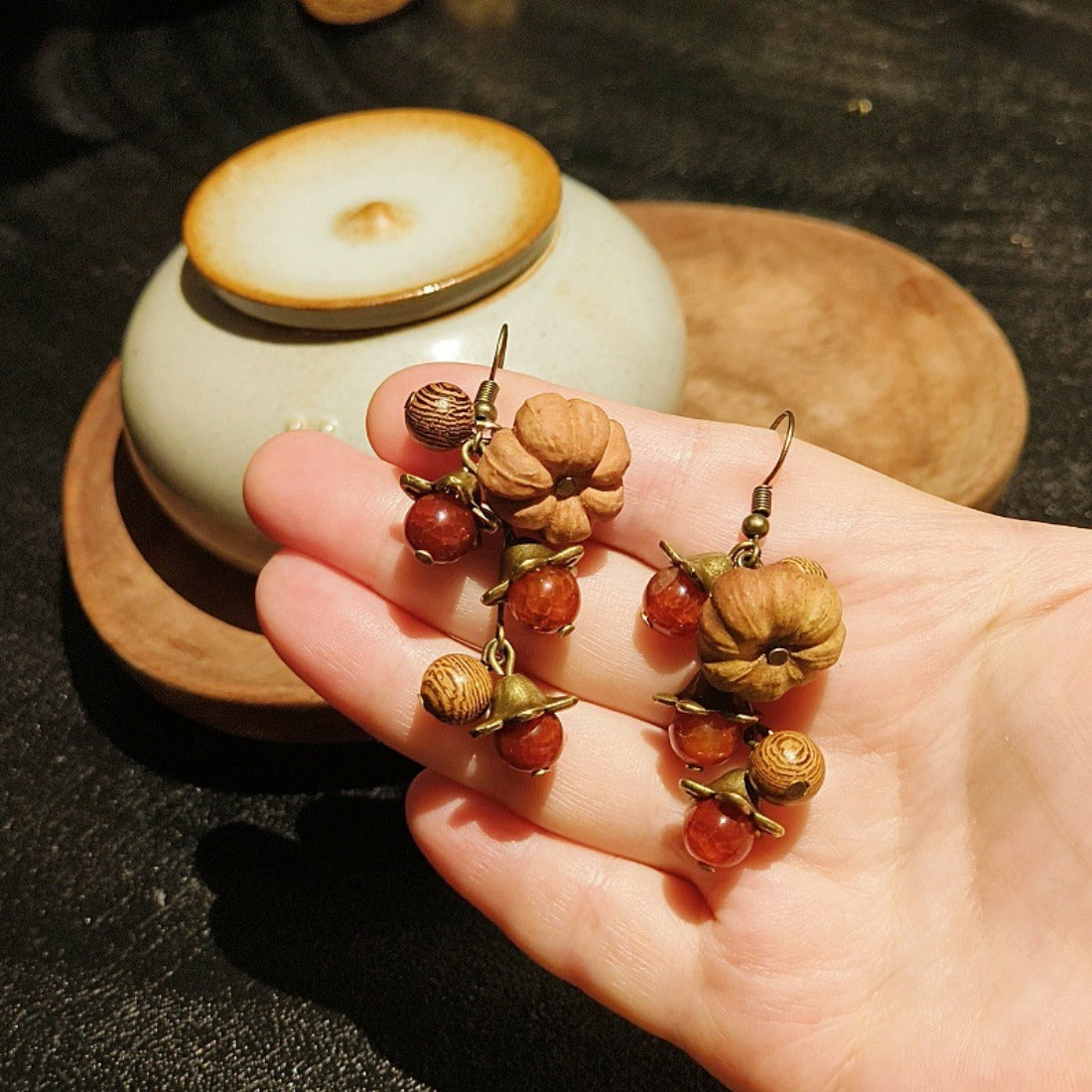 Handcrafted Vintage Natural Dried Fruit Agate Earrings